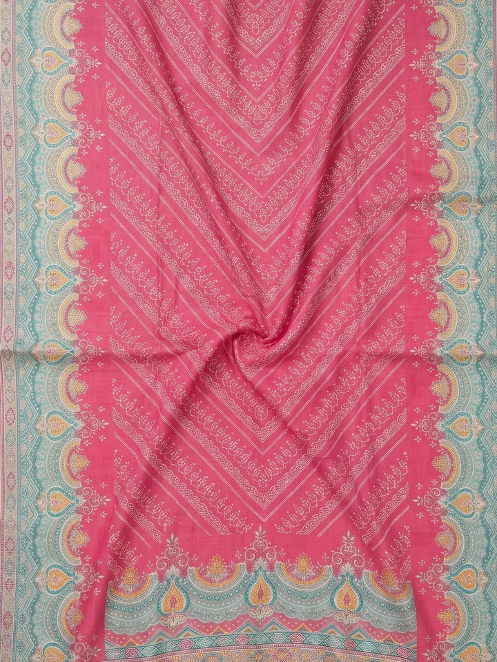 Pink Printed Cotton Blend Unstitched Suit &amp; Pant With Cotton Dupatta