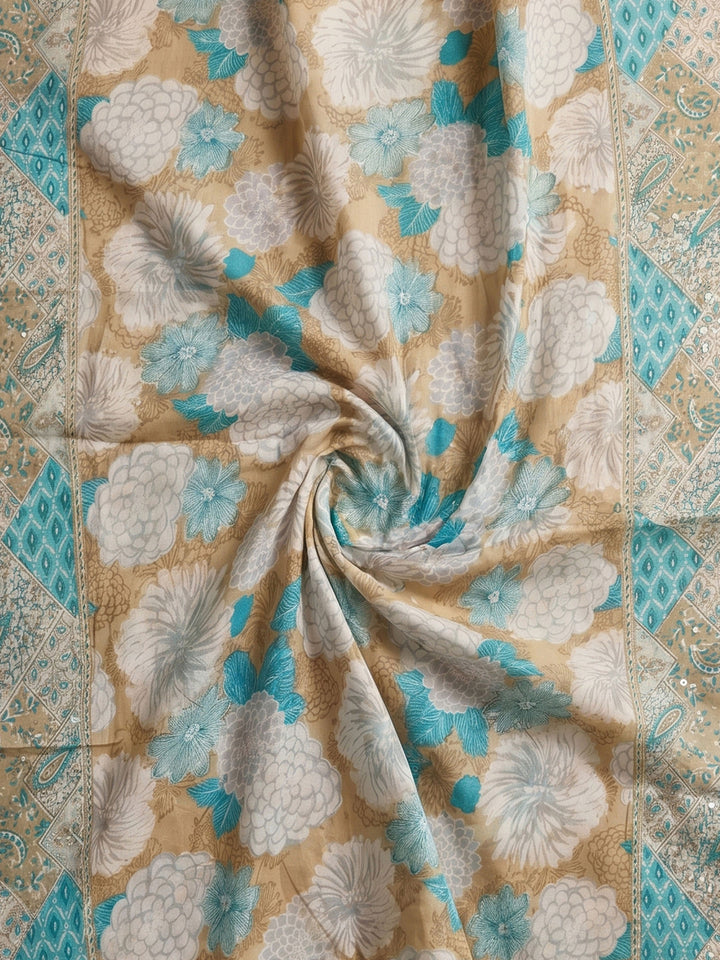 Firozee Printed Cotton Blend Unstitched Suit &amp; Pant With Cotton Dupatta