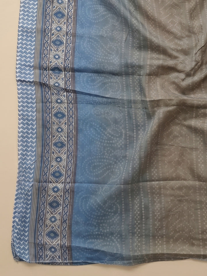Blue Printed Cotton Blend Unstitched Suit &amp; Pant With Cotton Dupatta