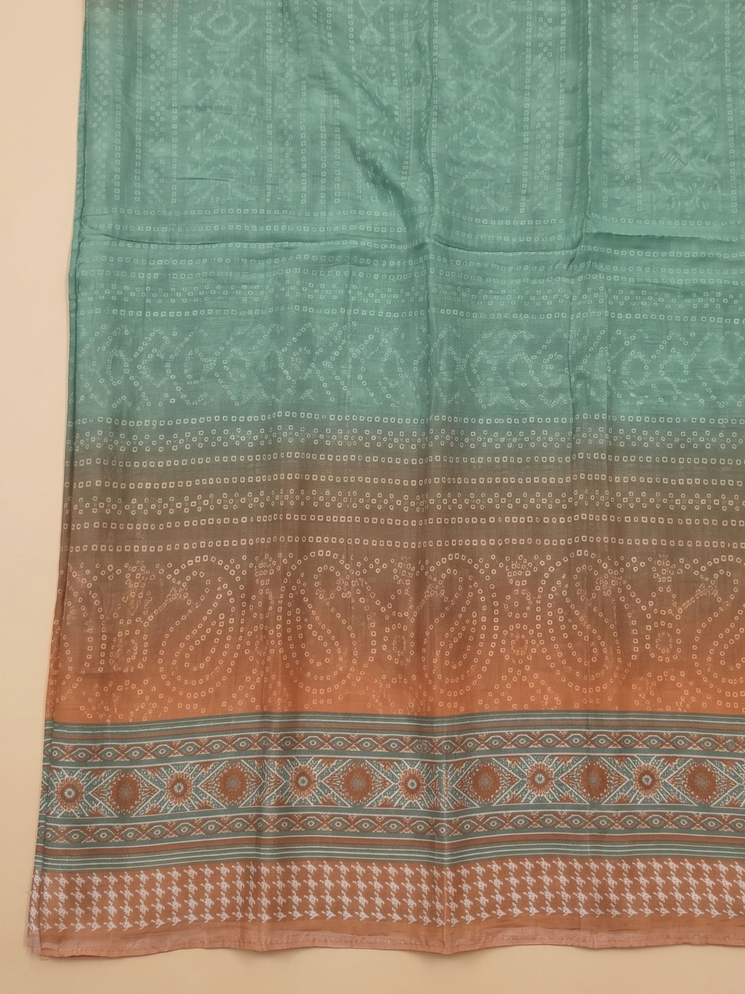 Green Printed Cotton Blend Unstitched Suit &amp; Pant With Cotton Dupatta