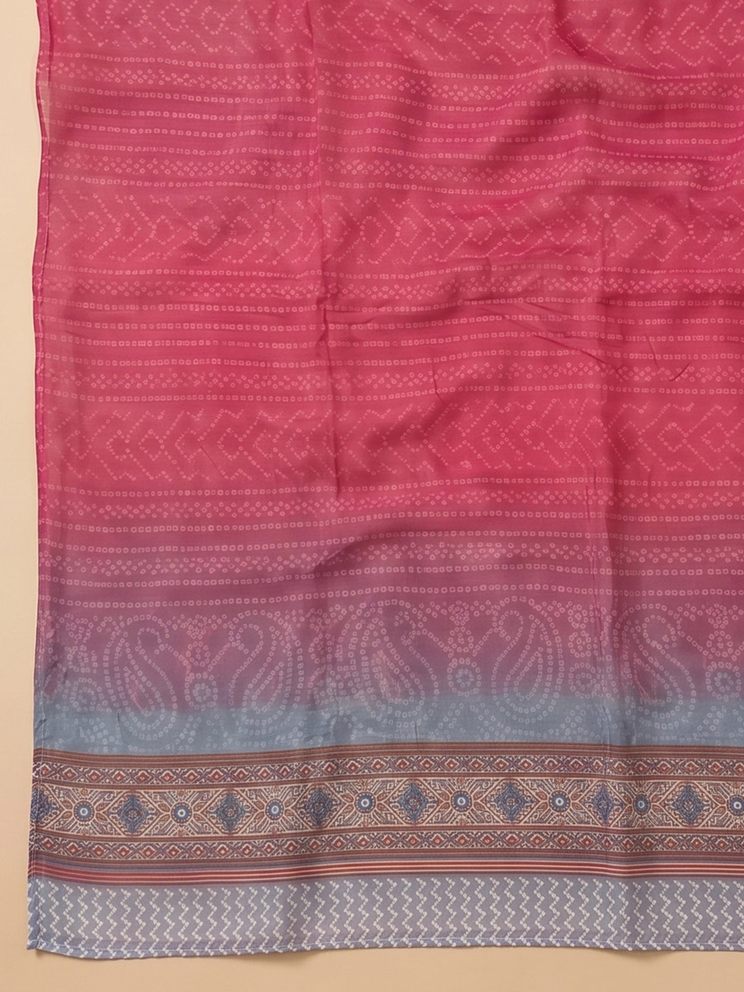 Onion Pink Printed Cotton Blend Unstitched Suit &amp; Pant With Cotton Dupatta
