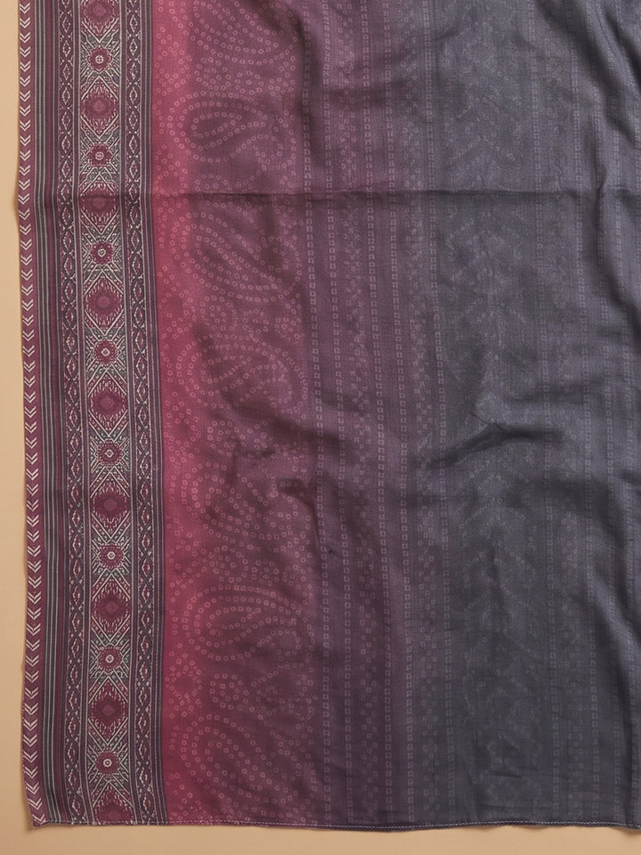 Purple Printed Cotton Blend Unstitched Suit &amp; Pant With Cotton Dupatta