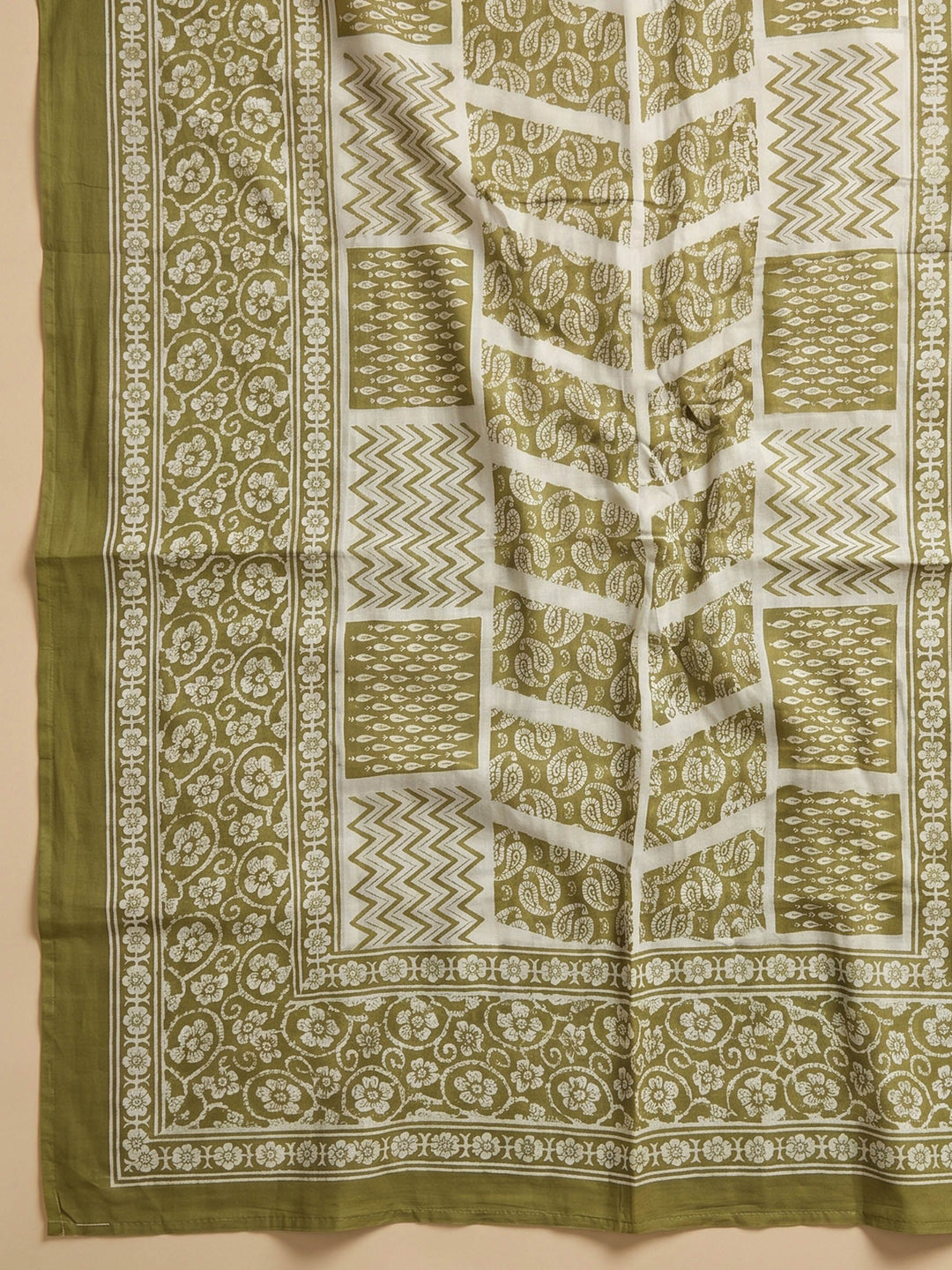 Mehndi Printed Cotton Blend Unstitched Suit &amp; Pant With Cotton Dupatta