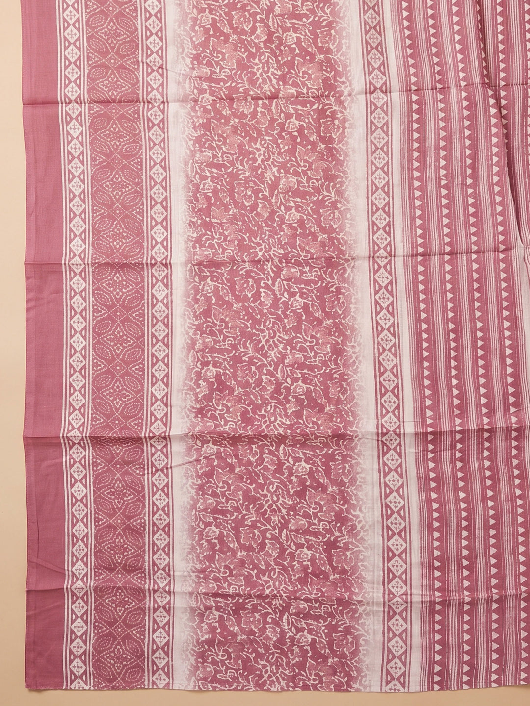 Dull Pink Printed Cotton Blend Unstitched Suit &amp; Pant With Cotton Dupatta