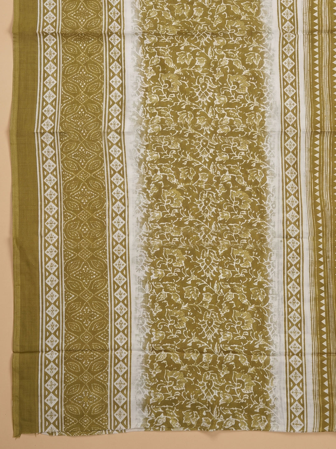 Mehndi Printed Cotton Blend Unstitched Suit &amp; Pant With Cotton Dupatta