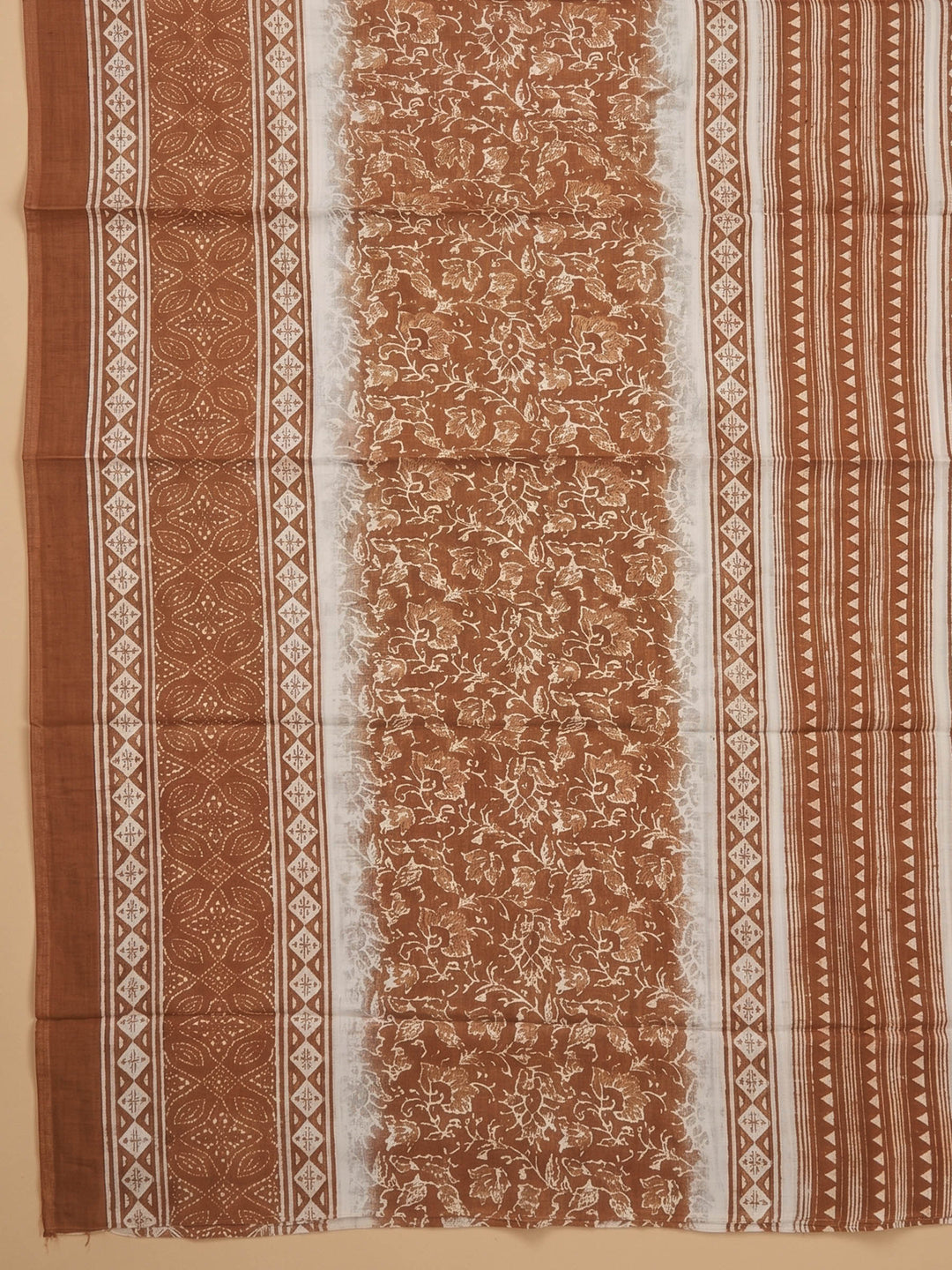 Rust Printed Cotton Blend Unstitched Suit &amp; Pant With Cotton Dupatta