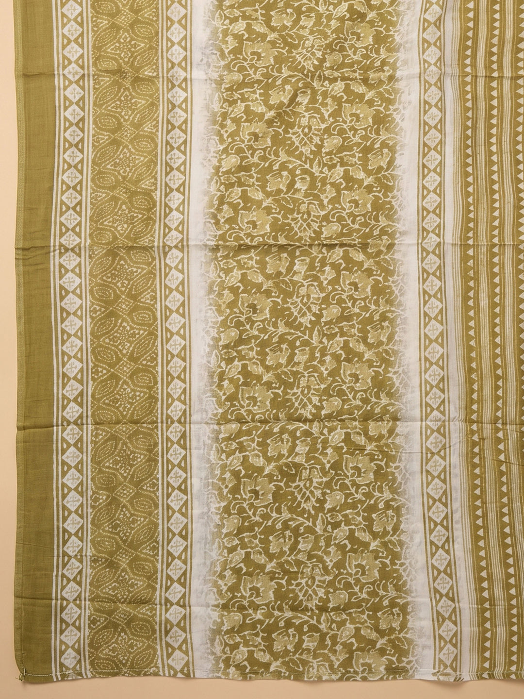 Mehndi Printed Cotton Blend Unstitched Suit &amp; Pant With Cotton Dupatta