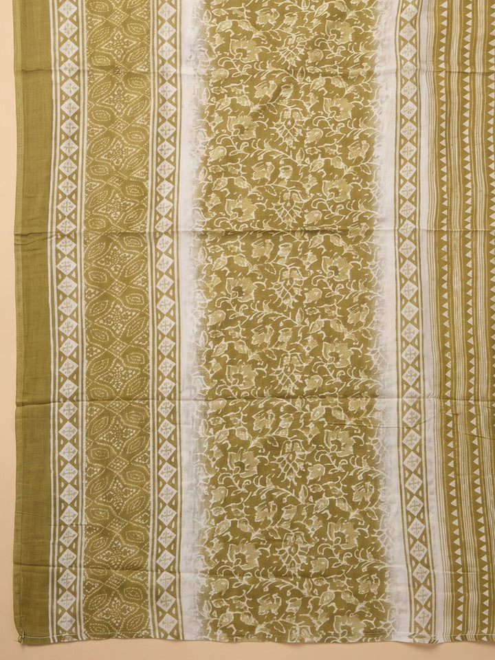 Mehndi Printed Cotton Blend Unstitched Suit &amp; Pant With Cotton Dupatta