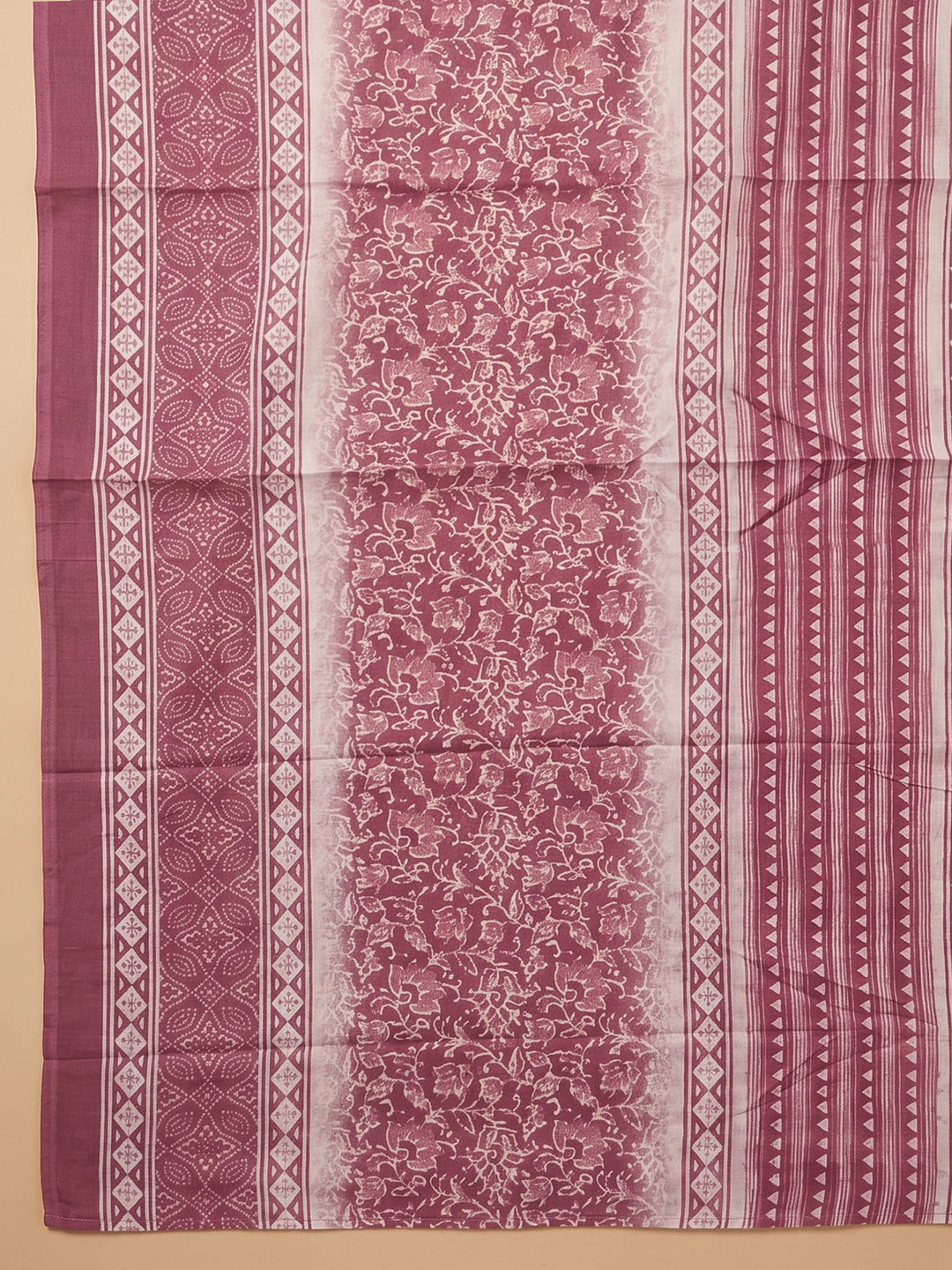 Pink Printed Cotton Blend Unstitched Suit &amp; Pant With Cotton Dupatta