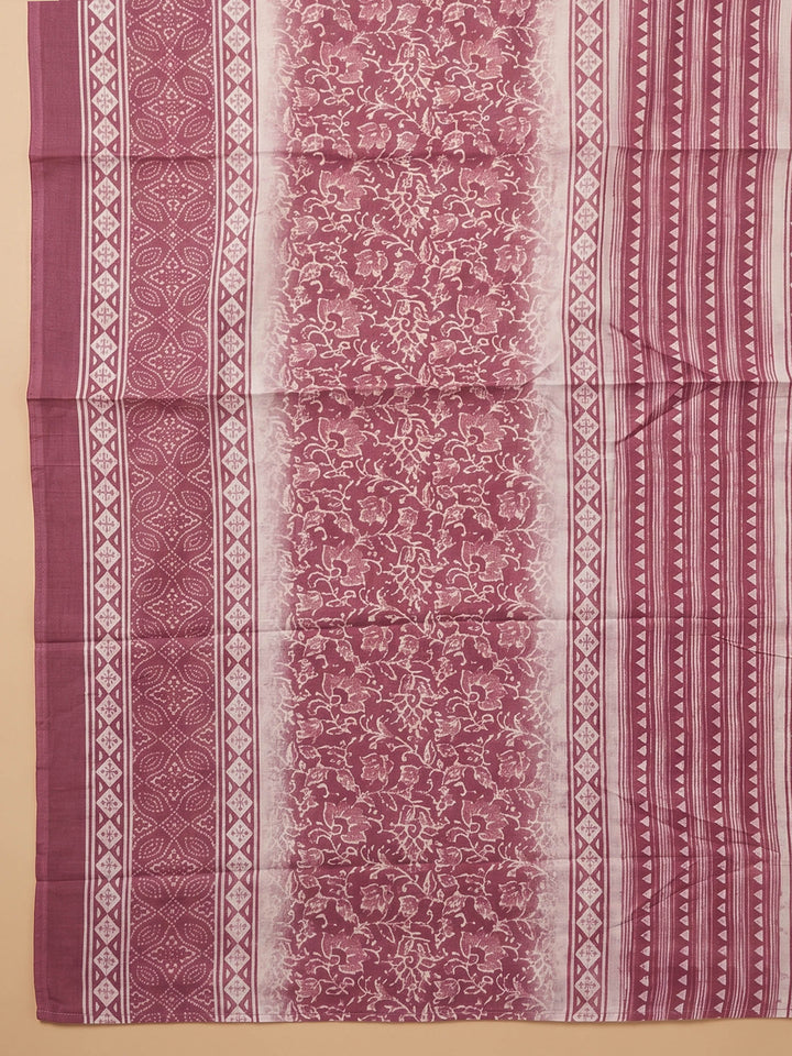 Pink Printed Cotton Blend Unstitched Suit &amp; Pant With Cotton Dupatta