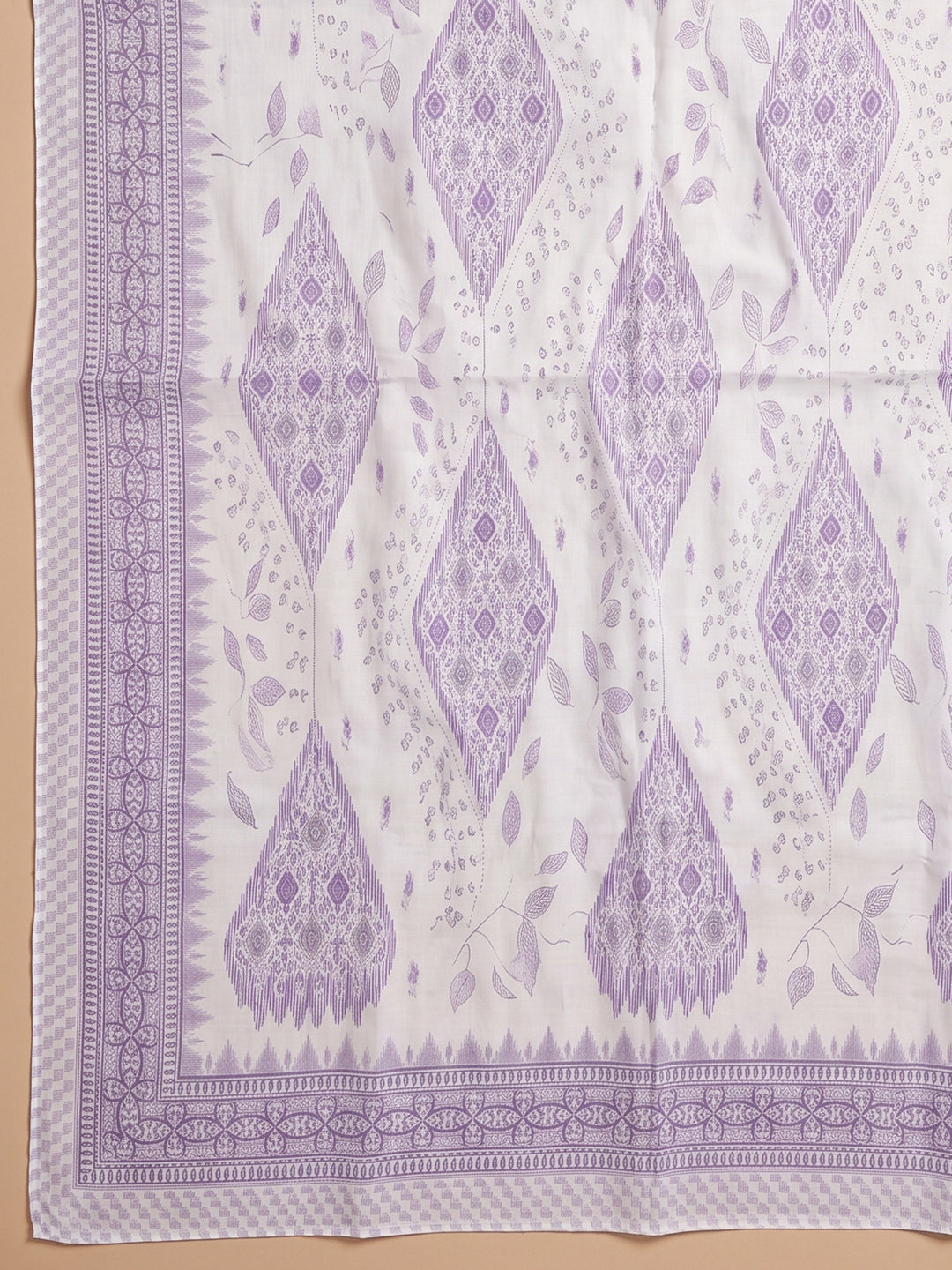 Lavender Printed Cotton Blend Unstitched Suit &amp; Pant With Cotton Dupatta
