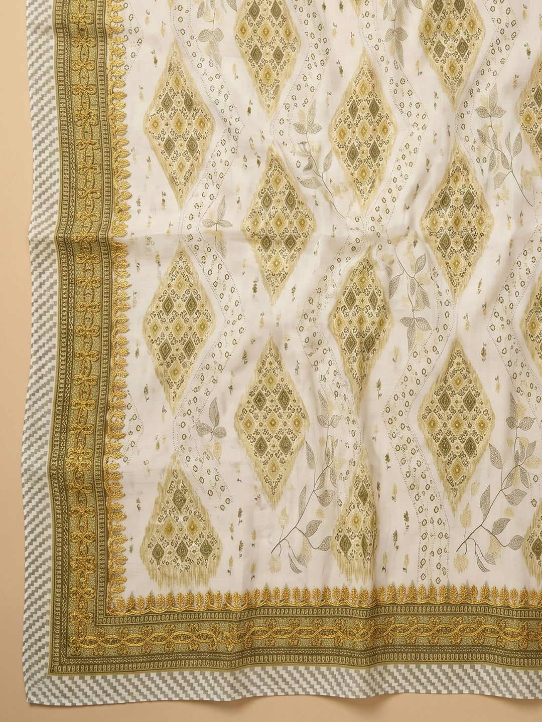 Mehndi Printed Cotton Blend Unstitched Suit &amp; Pant With Cotton Dupatta