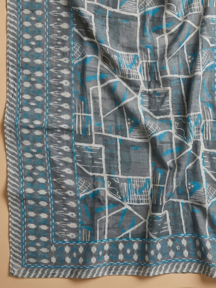 Grey Printed Cotton Blend Unstitched Dress Material