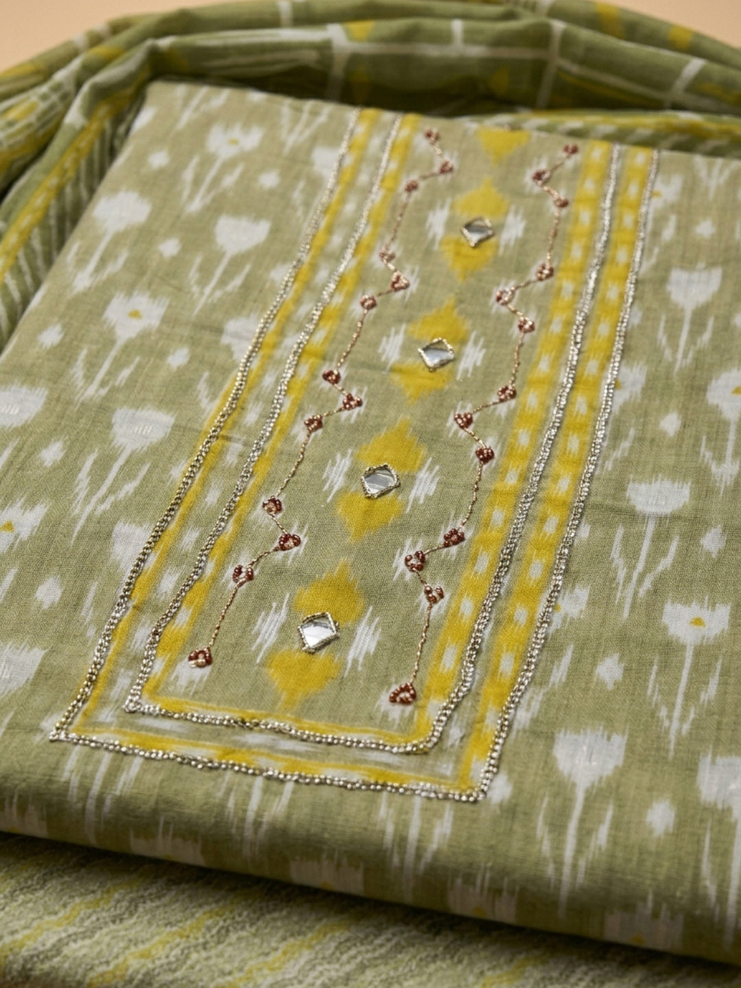 Mehndi Printed Cotton Blend Unstitched Dress Material