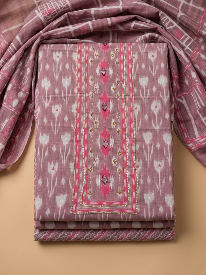 Onion Pink Printed Cotton Blend Unstitched Dress Material