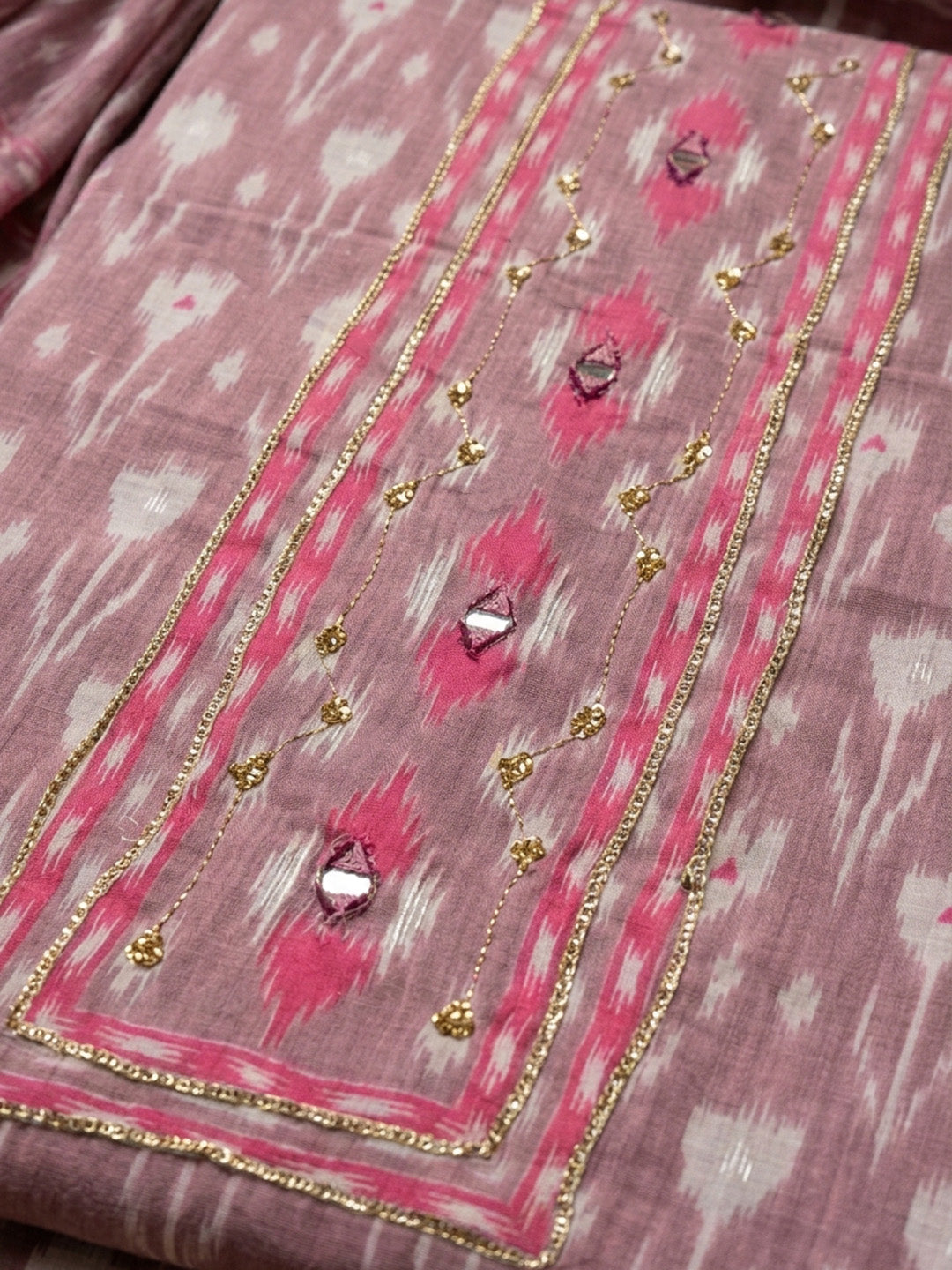 Onion Pink Printed Cotton Blend Unstitched Dress Material