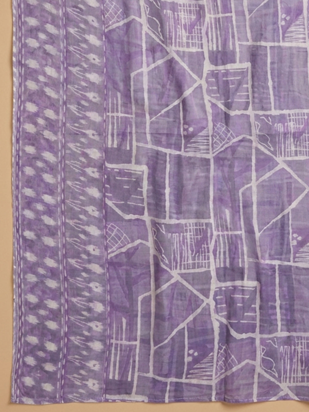 Purple Printed Cotton Blend Unstitched Dress Material