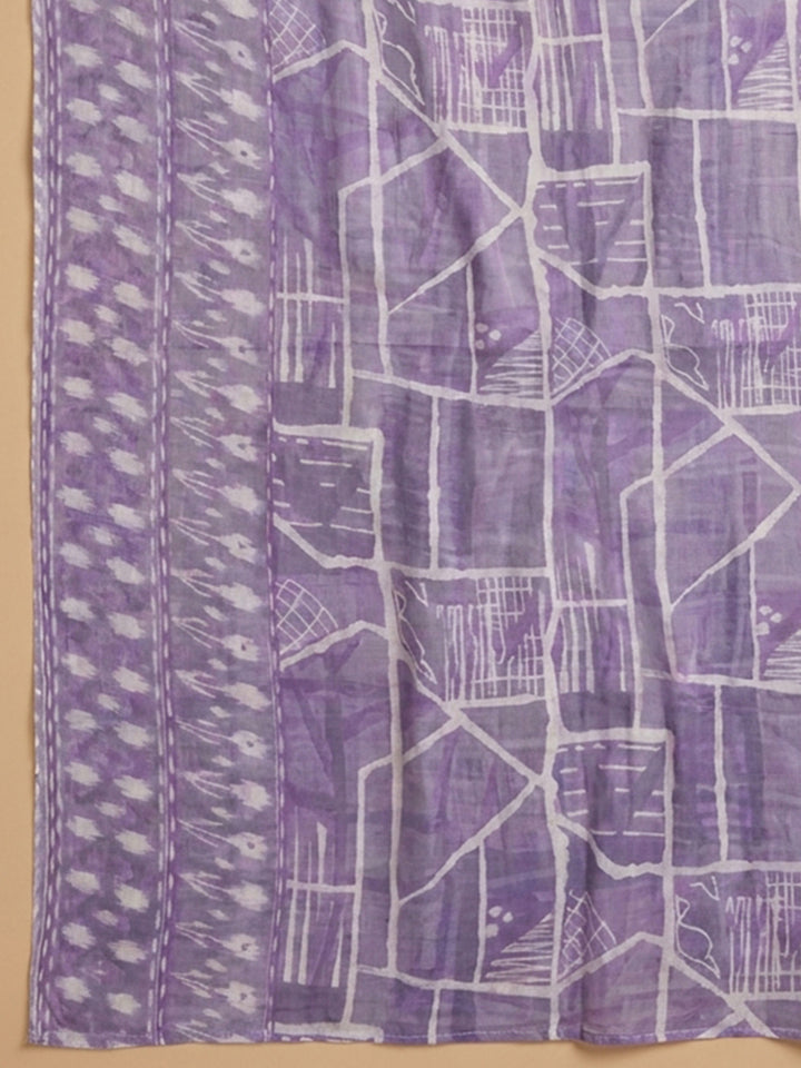 Purple Printed Cotton Blend Unstitched Dress Material