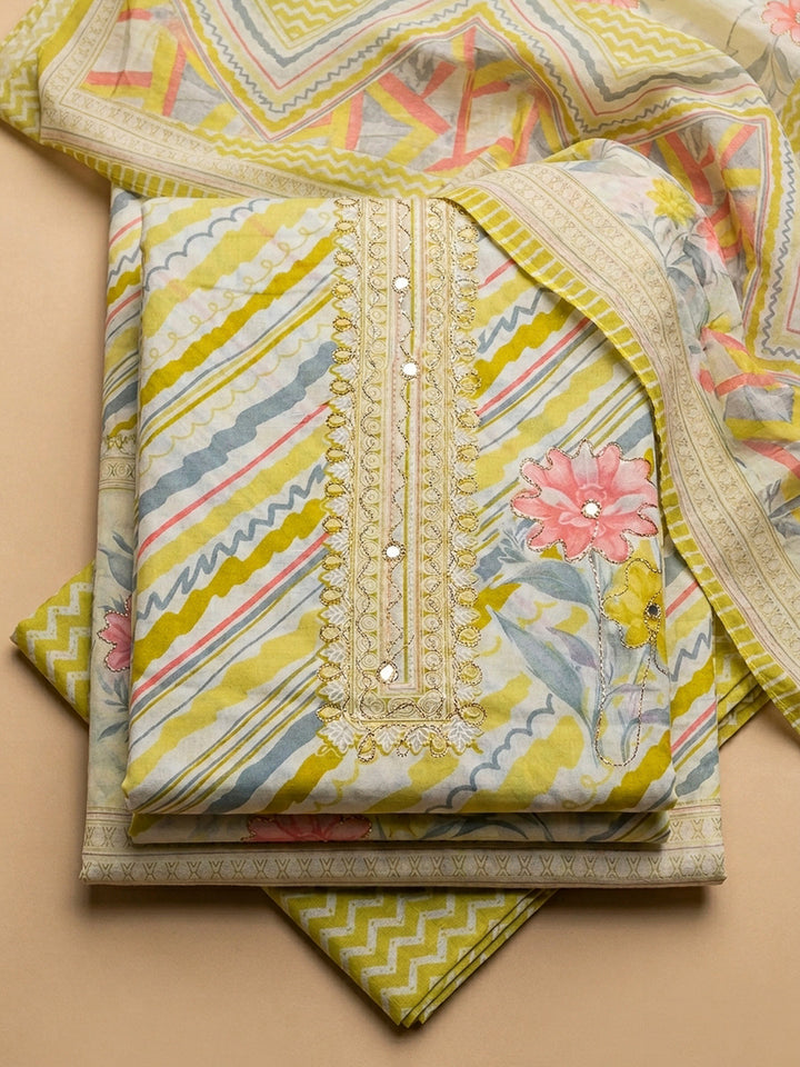 Lemon Printed Cotton Blend Unstitched Dress Material