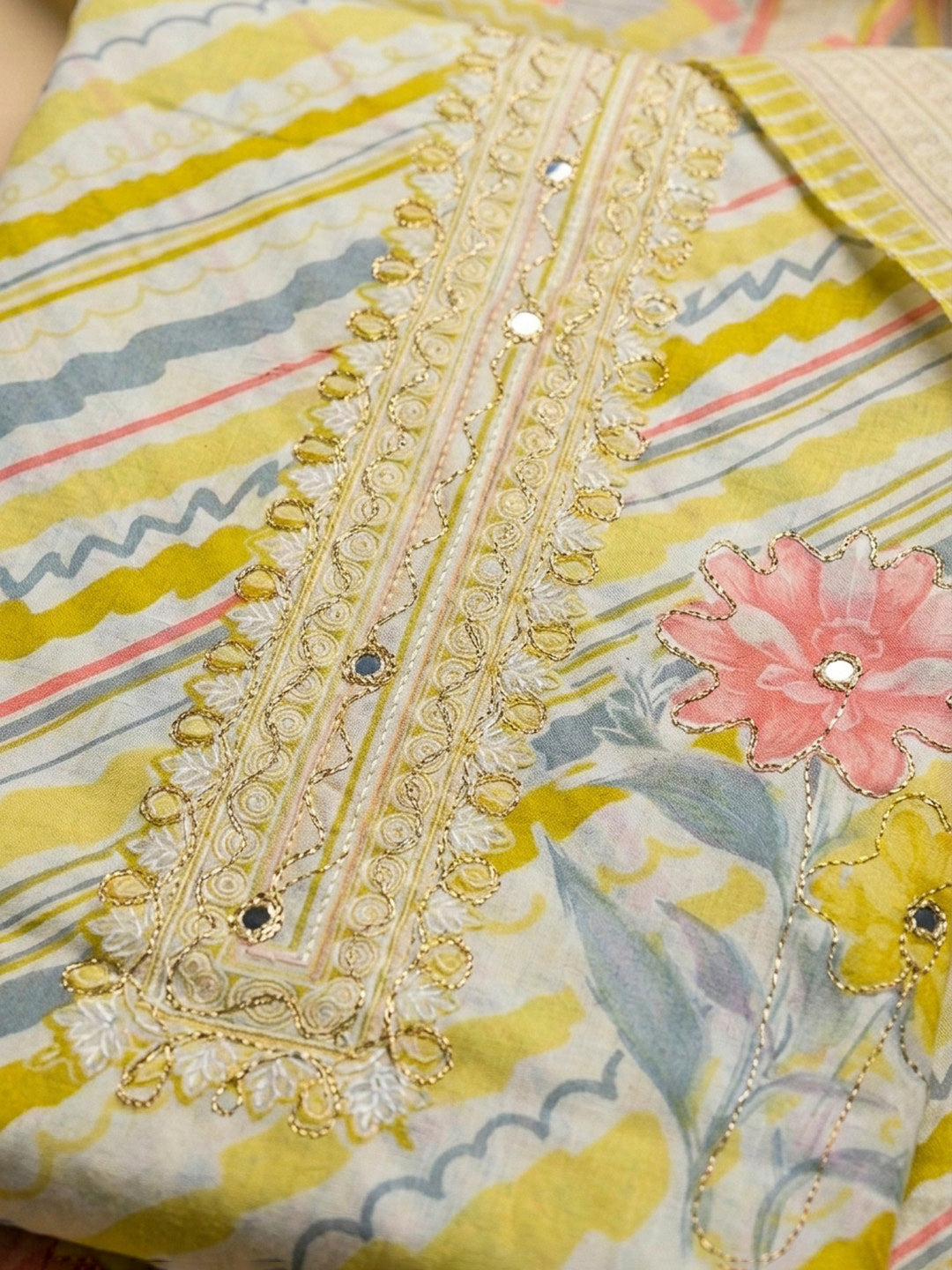 Lemon Printed Cotton Blend Unstitched Dress Material