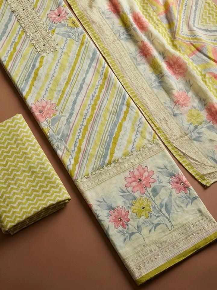 Lemon Printed Cotton Blend Unstitched Dress Material