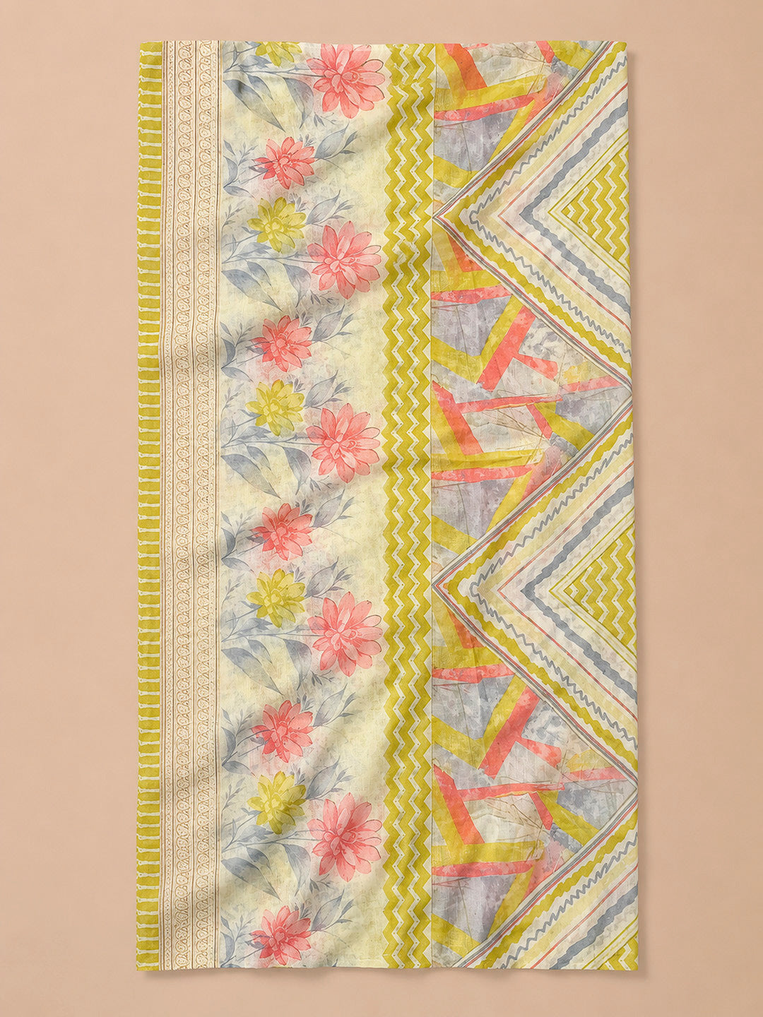 Lemon Printed Cotton Blend Unstitched Dress Material