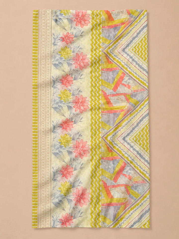 Lemon Printed Cotton Blend Unstitched Dress Material