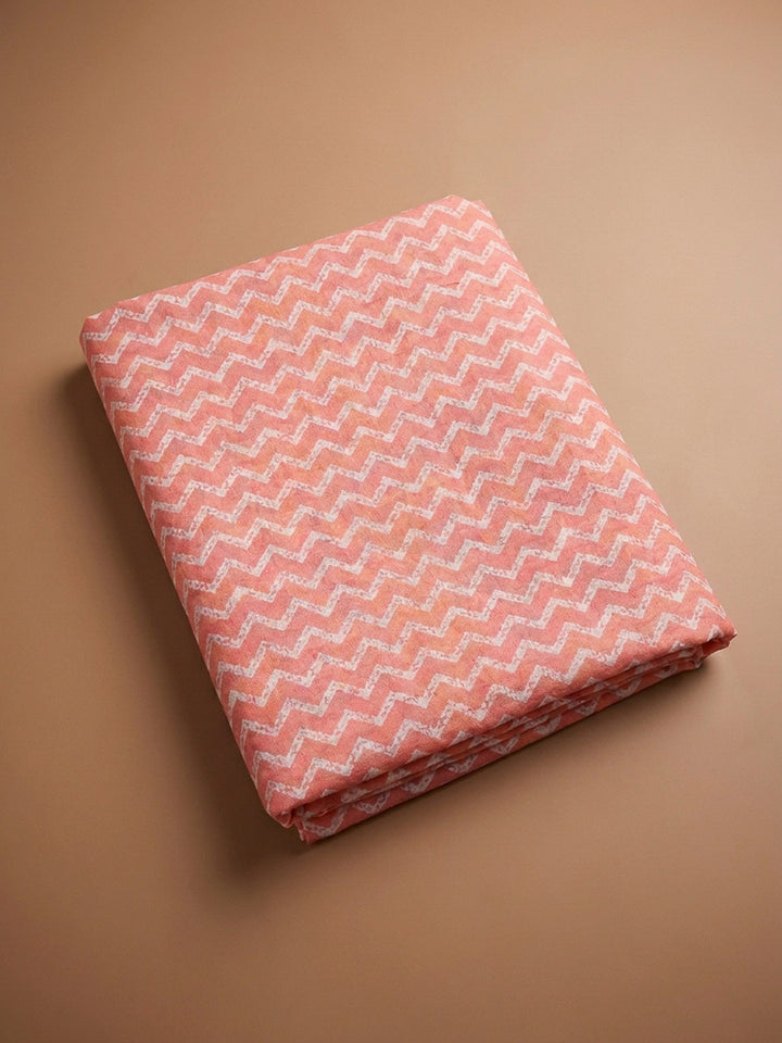Peach Printed Cotton Blend Unstitched Dress Material