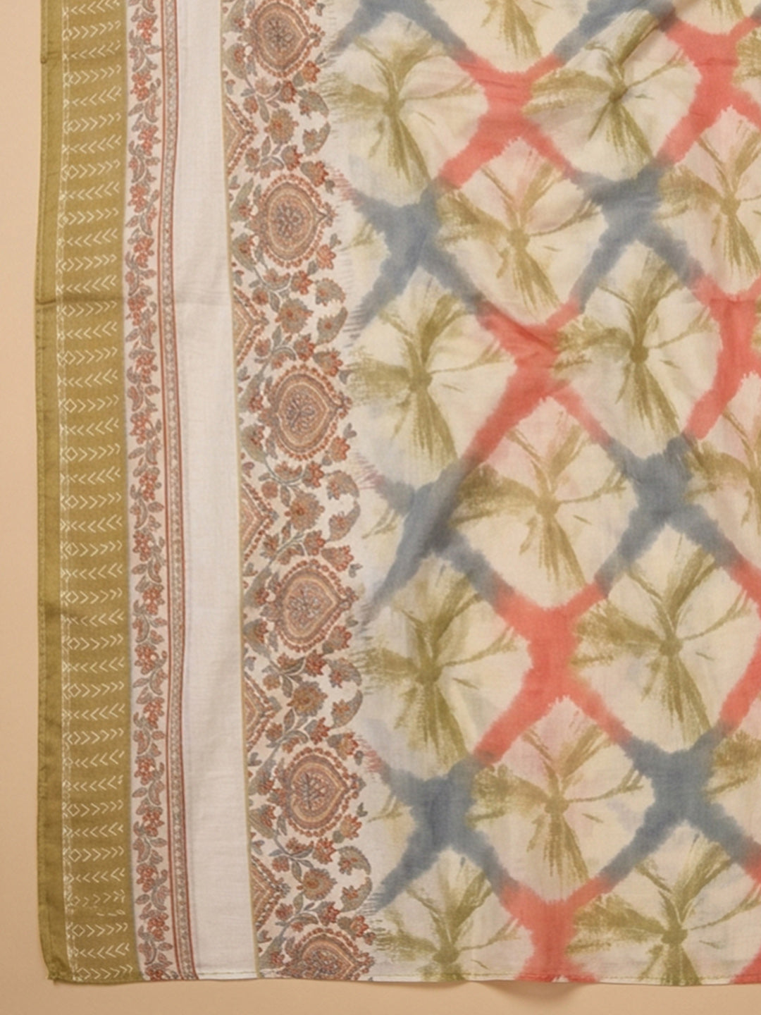 Beige Yoke Embroidery Cotton Blend Unstitched Dress Material