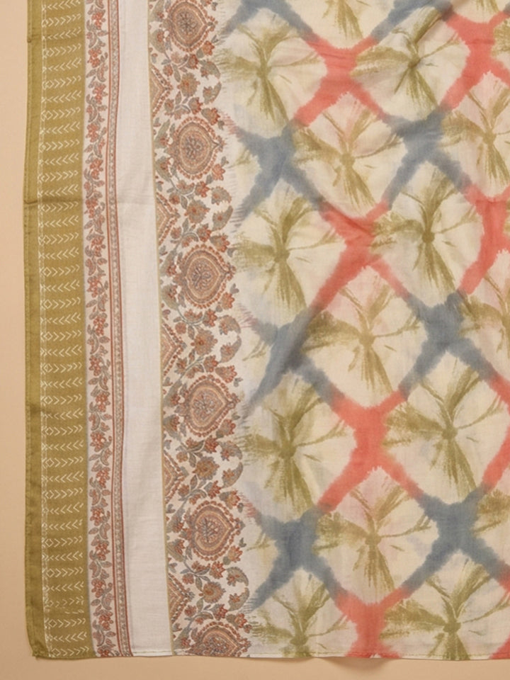 Beige Yoke Embroidery Cotton Blend Unstitched Dress Material