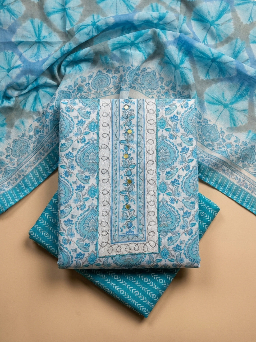 Firozee Yoke Embroidery Cotton Blend Unstitched Dress Material