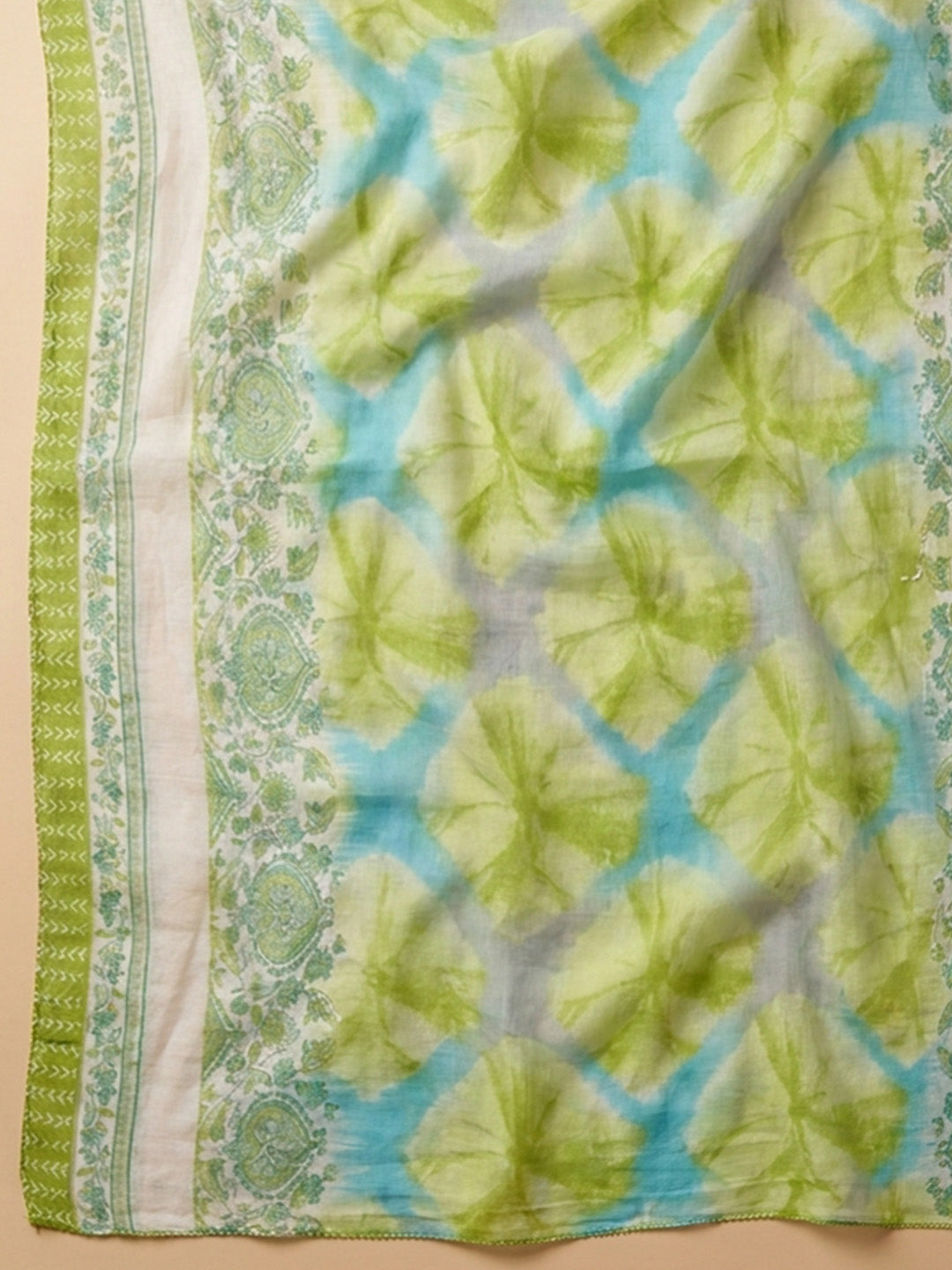Mehndi Yoke Embroidery Cotton Blend Unstitched Dress Material