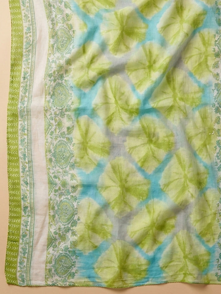 Mehndi Yoke Embroidery Cotton Blend Unstitched Dress Material