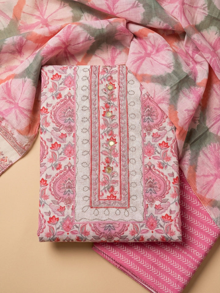 Pink Yoke Embroidery Cotton Blend Unstitched Dress Material