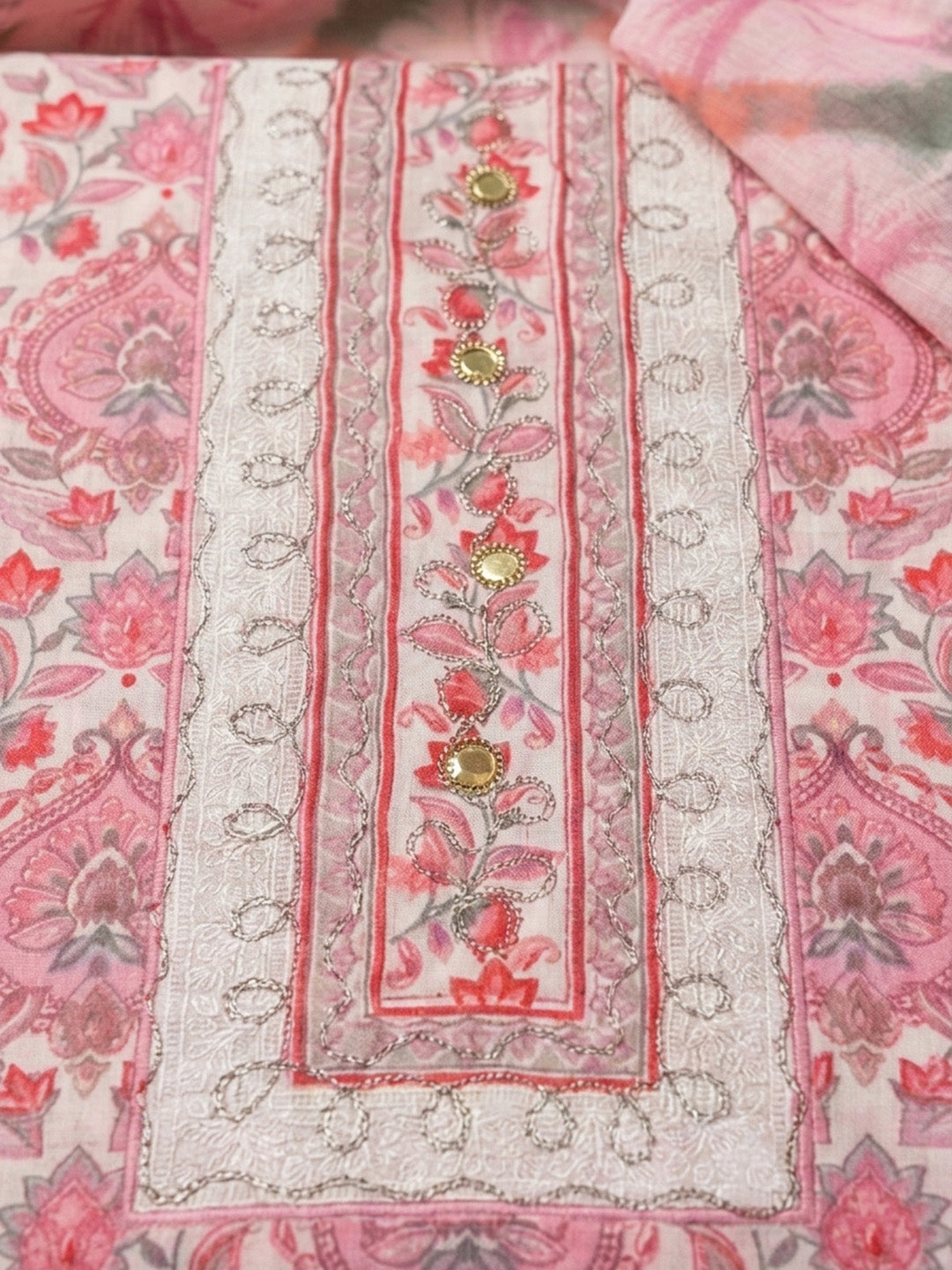 Pink Yoke Embroidery Cotton Blend Unstitched Dress Material