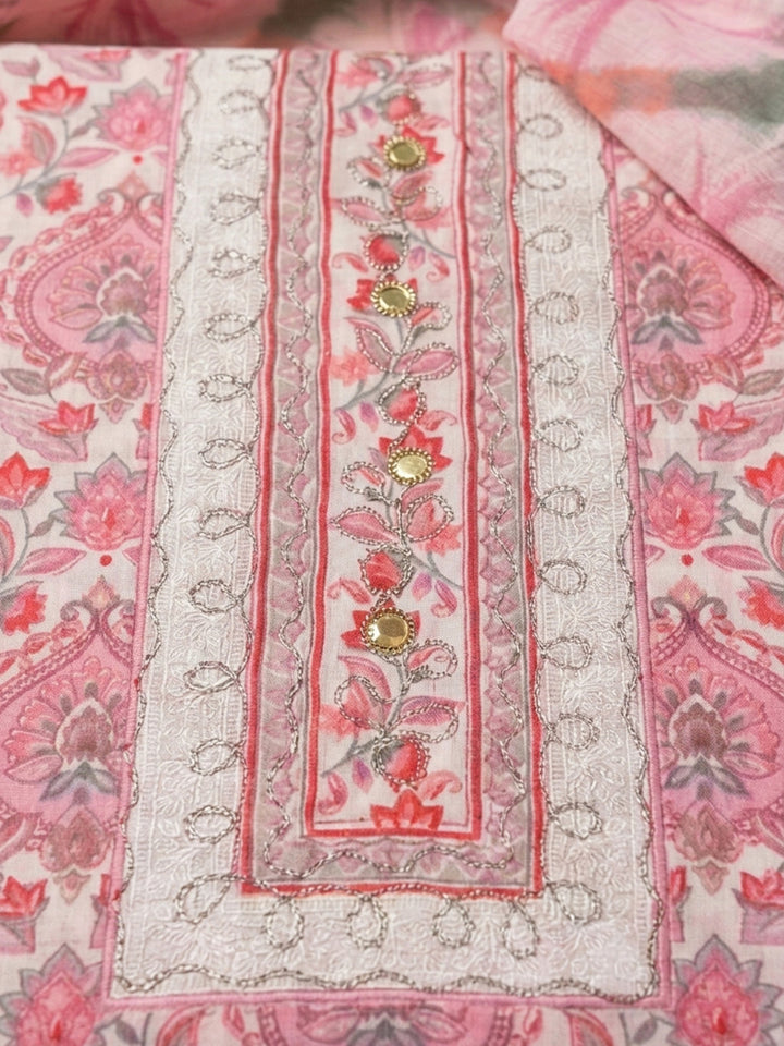 Pink Yoke Embroidery Cotton Blend Unstitched Dress Material