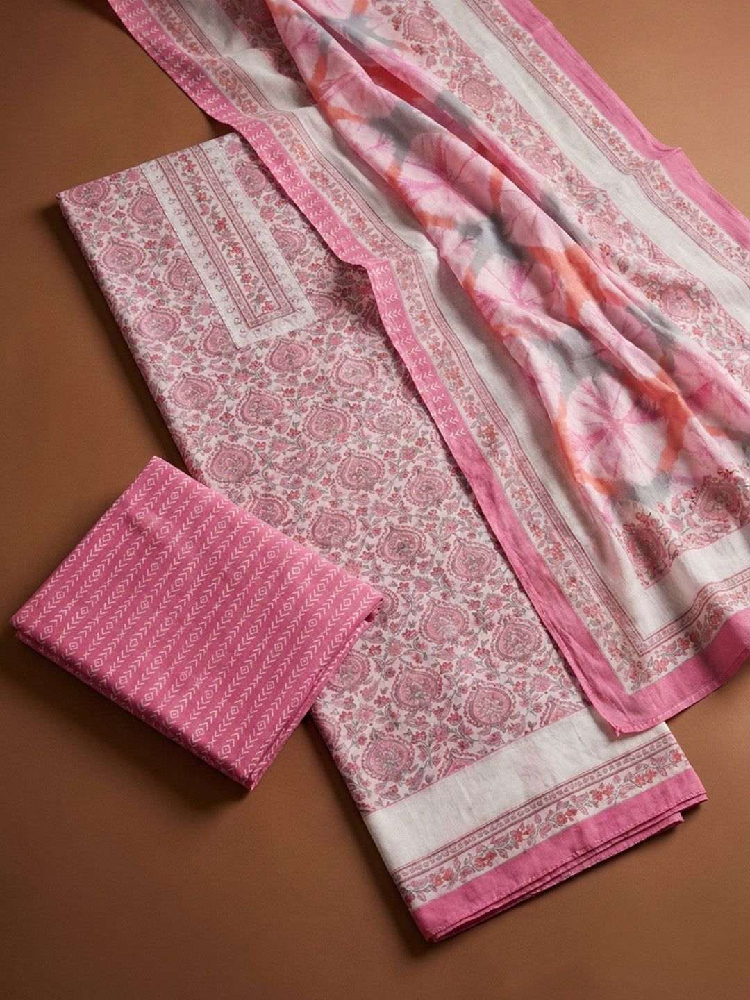 Pink Yoke Embroidery Cotton Blend Unstitched Dress Material