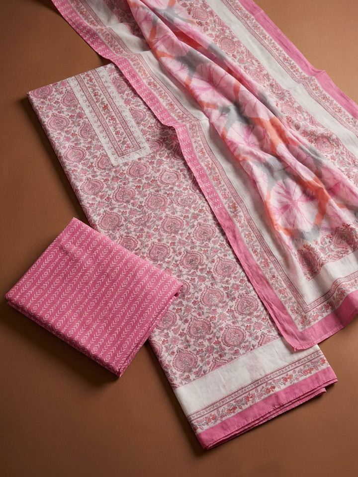 Pink Yoke Embroidery Cotton Blend Unstitched Dress Material