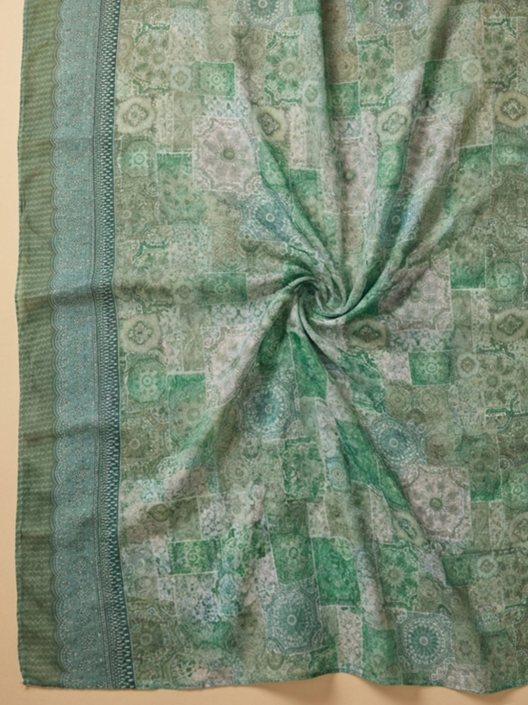 Aqua Green Printed Cotton Blend Unstitched Dress Material