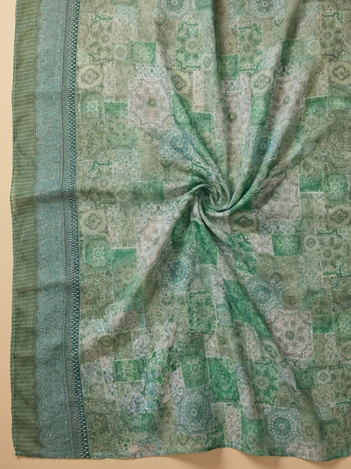Aqua Green Printed Cotton Blend Unstitched Dress Material