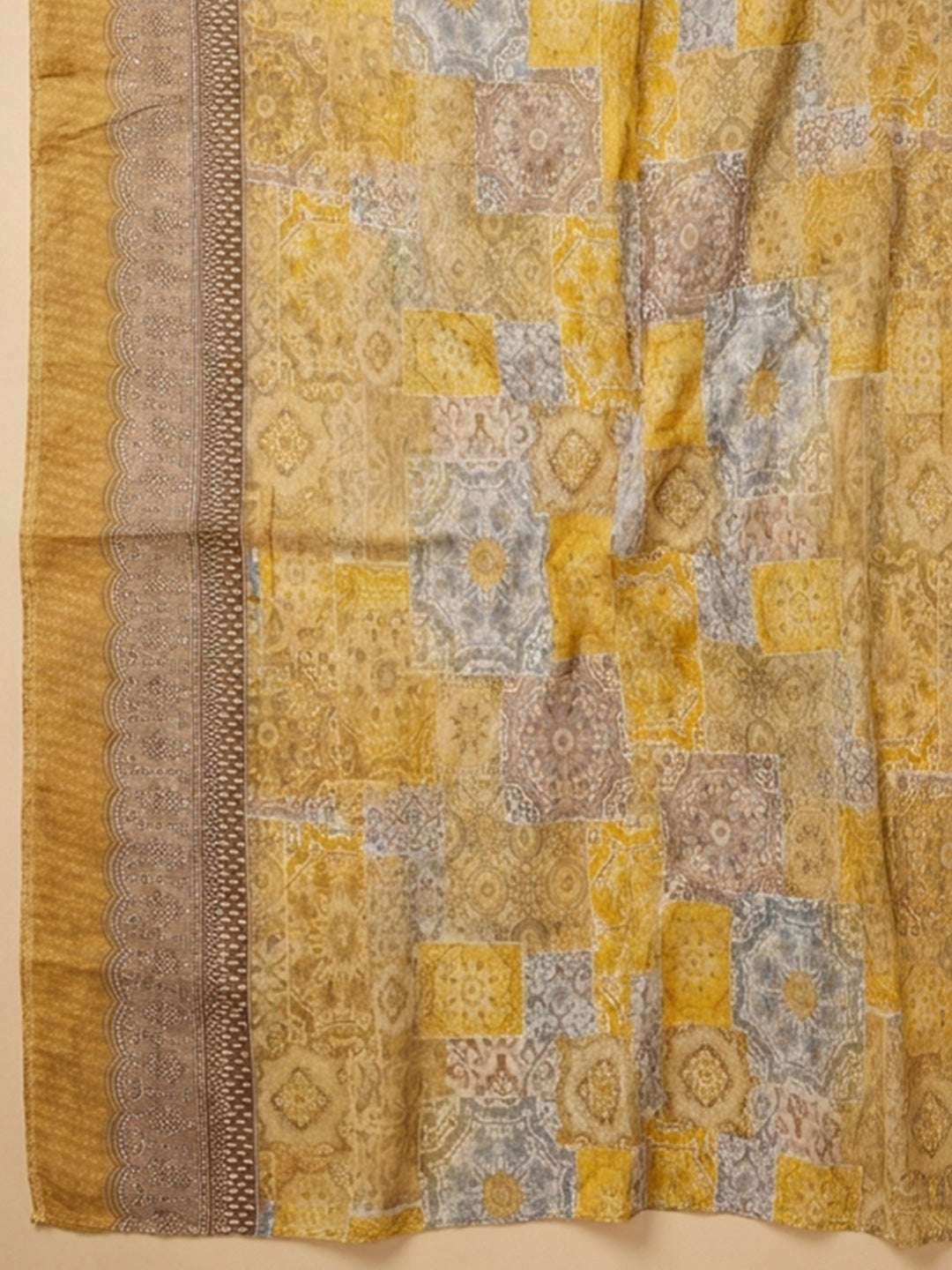 Mustard Printed Cotton Blend Unstitched Dress Material