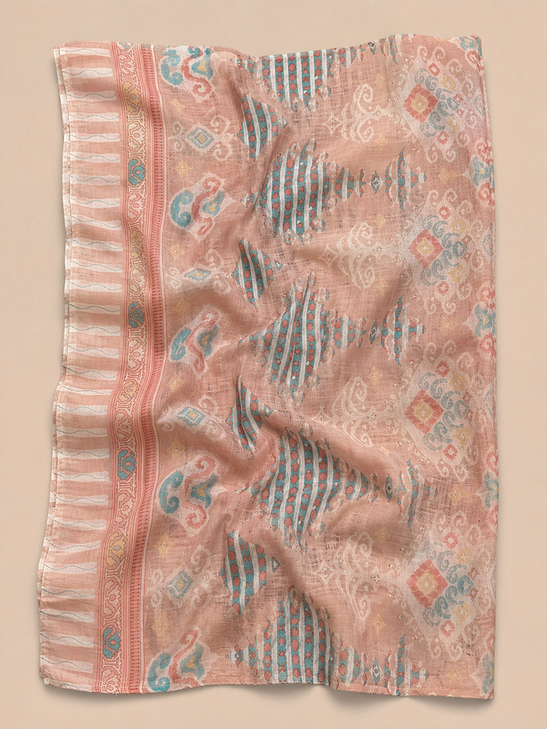 Peach Embroidery Cotton Blend Unstitched Dress Material