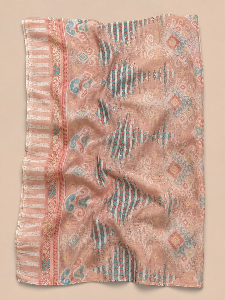 Peach Embroidery Cotton Blend Unstitched Dress Material