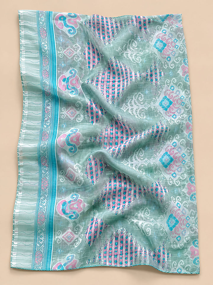 Rama Green Embroidery Cotton Blend Unstitched Dress Material