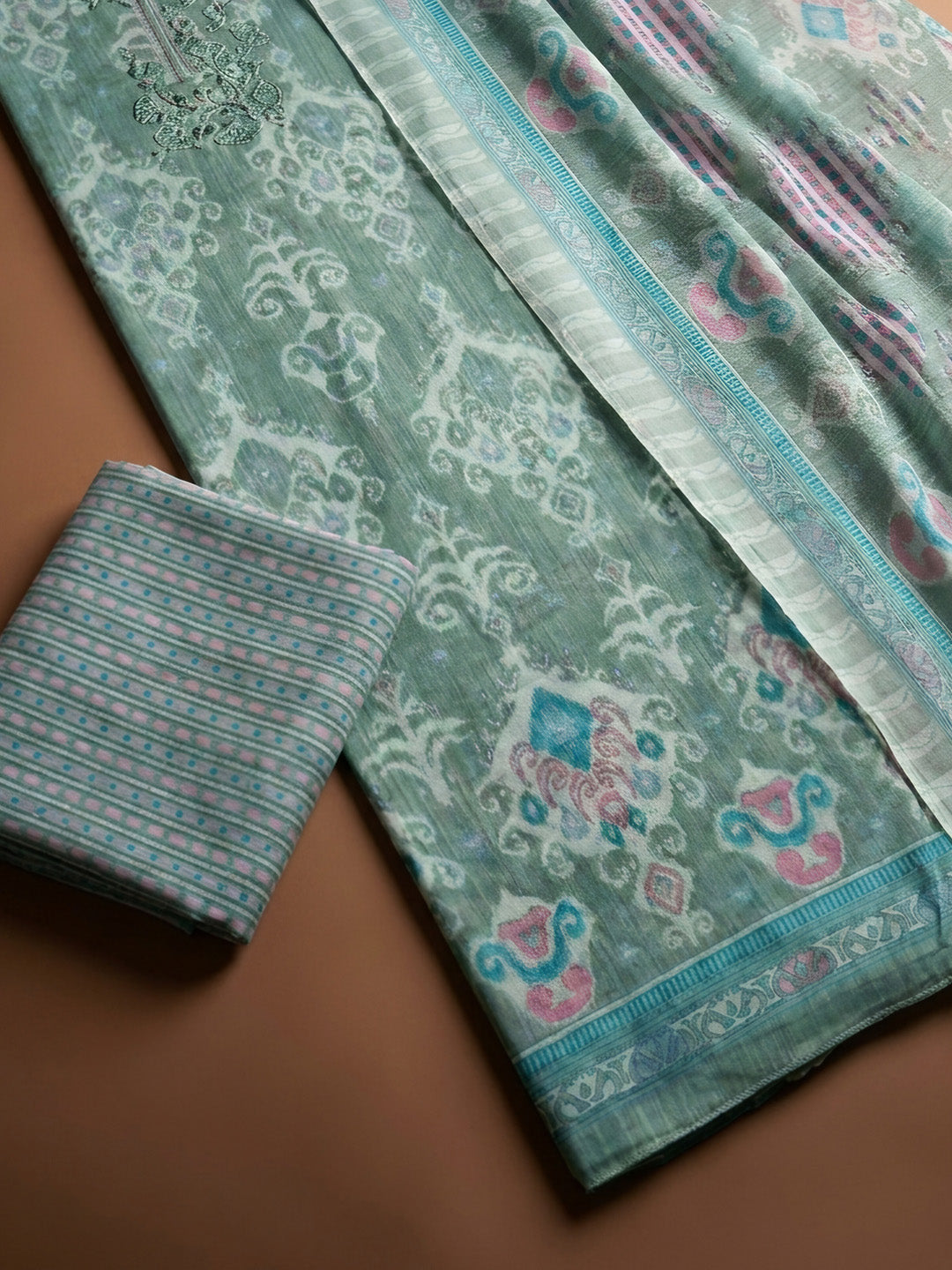 Rama Green Embroidery Cotton Blend Unstitched Dress Material