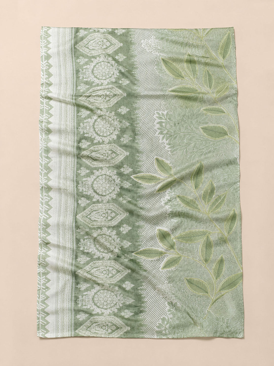 Aqua Green Printed Cotton Blend Unstitched Dress Material