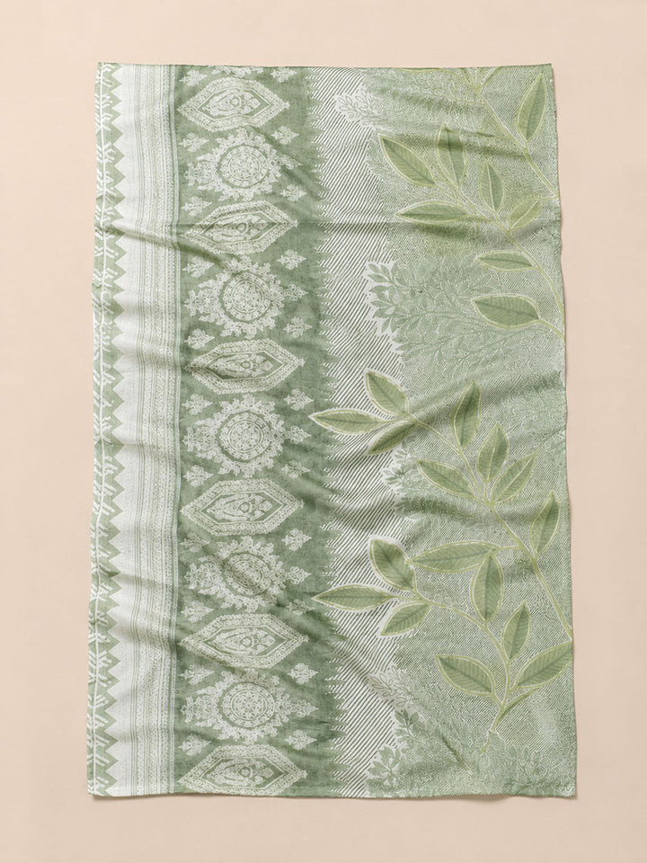Aqua Green Printed Cotton Blend Unstitched Dress Material