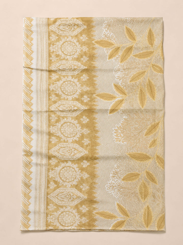 Beige Printed Cotton Blend Unstitched Dress Material