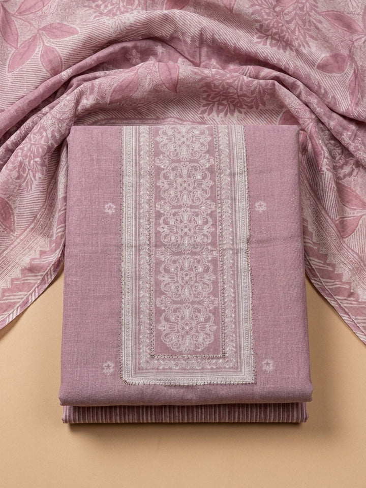 Dull Pink Printed Cotton Blend Unstitched Dress Material