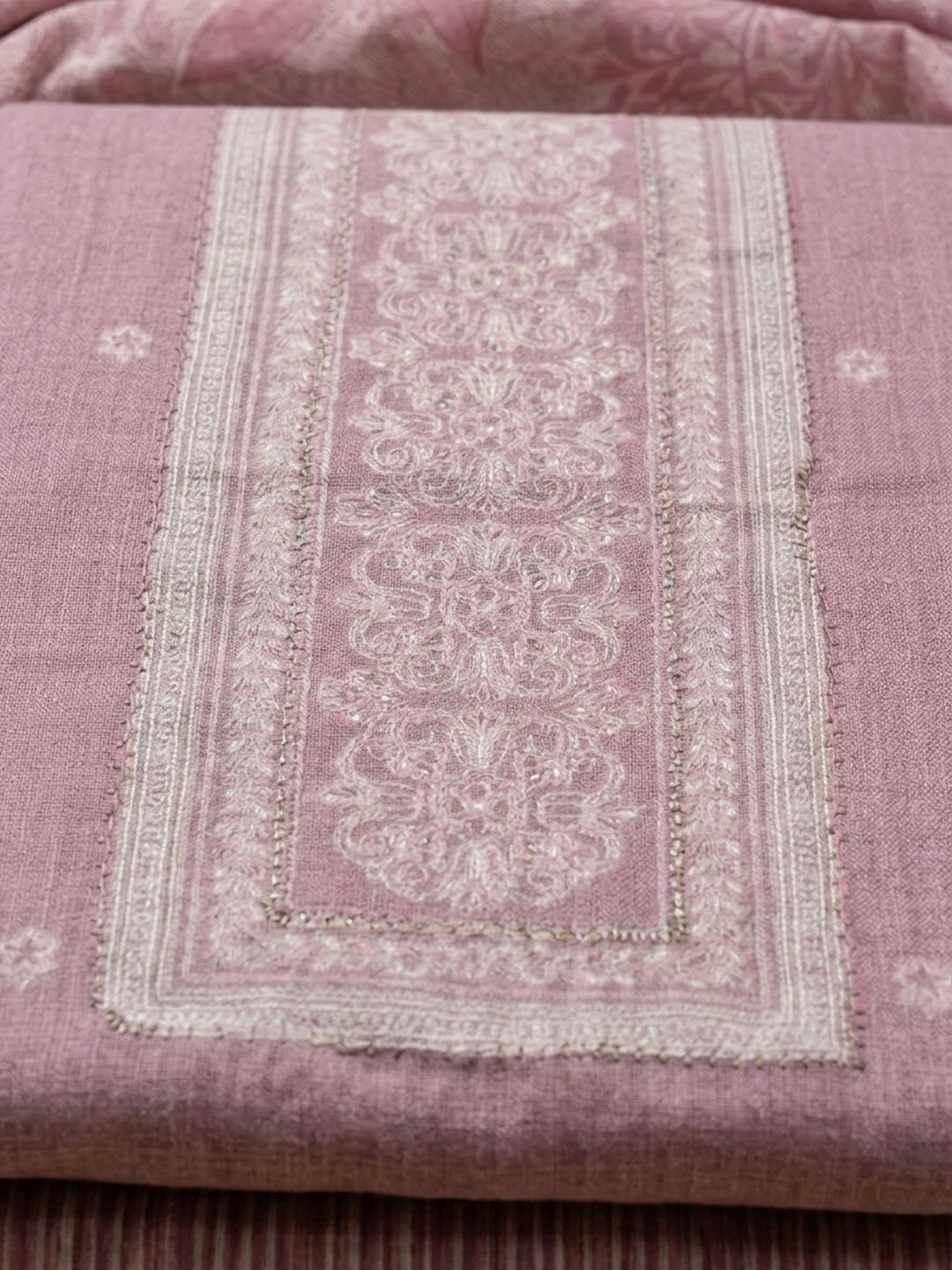 Dull Pink Printed Cotton Blend Unstitched Dress Material